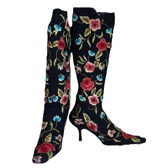 SXS Floral Boots style S-83 with dust cover, no box. Size 36.5 (US Size 6) - Picture 3 of 12